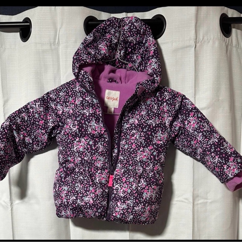 Cat & Jack brand winter coat baby toddler girls size 12 months purple star